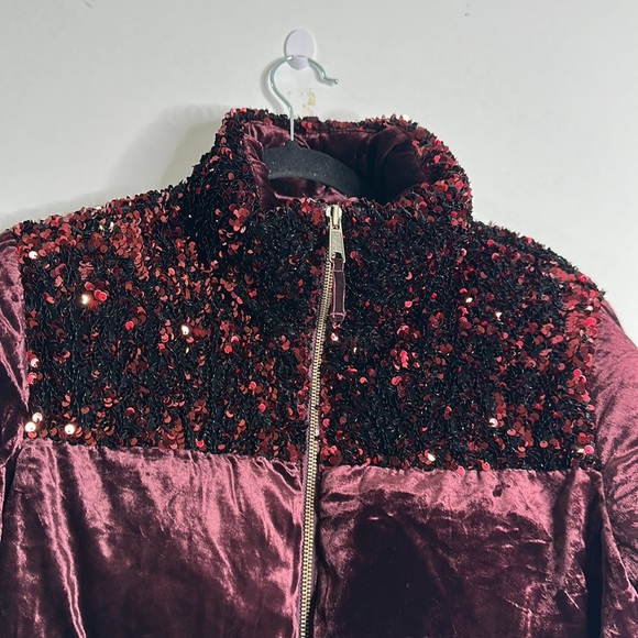 Anthropology Maeve Vera velvet burgundy sequins puffer jacket size medium - Picture 8 of 14